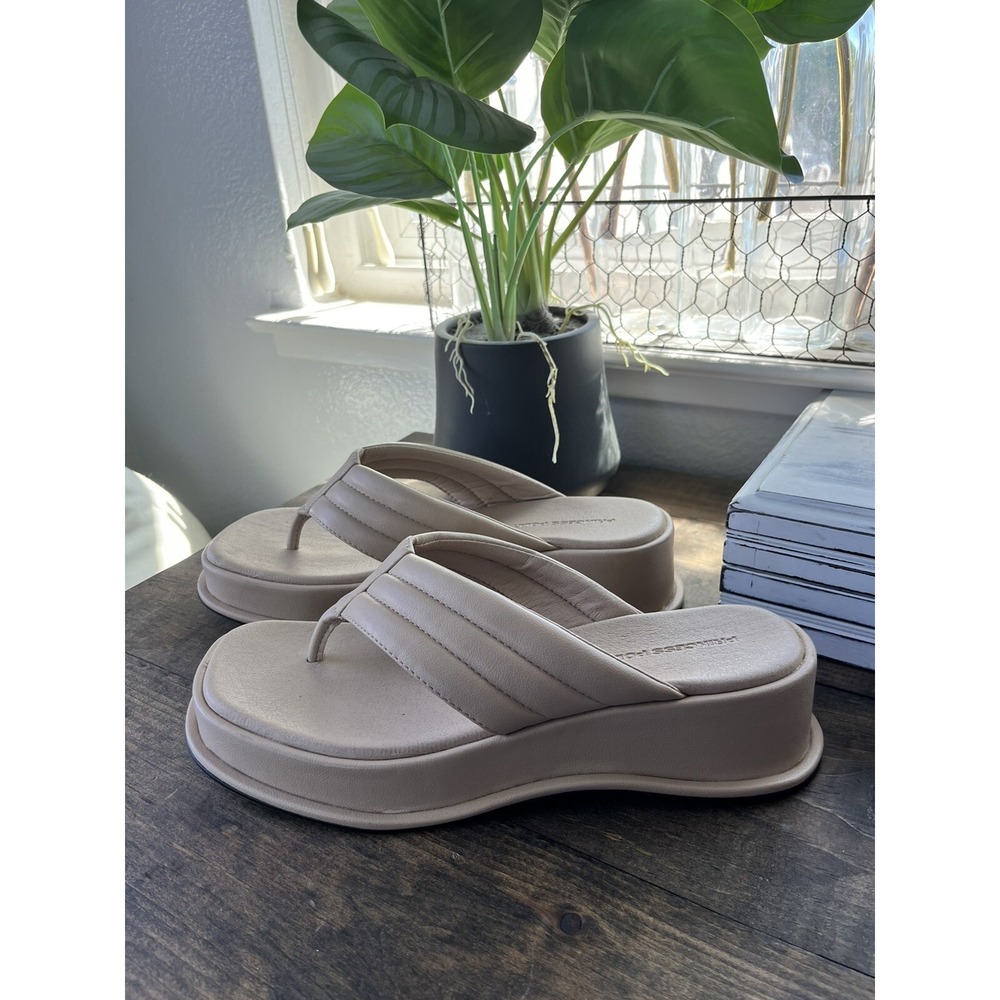 Polly Pump It Up Nude Platform Sandals Flip Flop Slip On Chunky Y2K Wedge 10